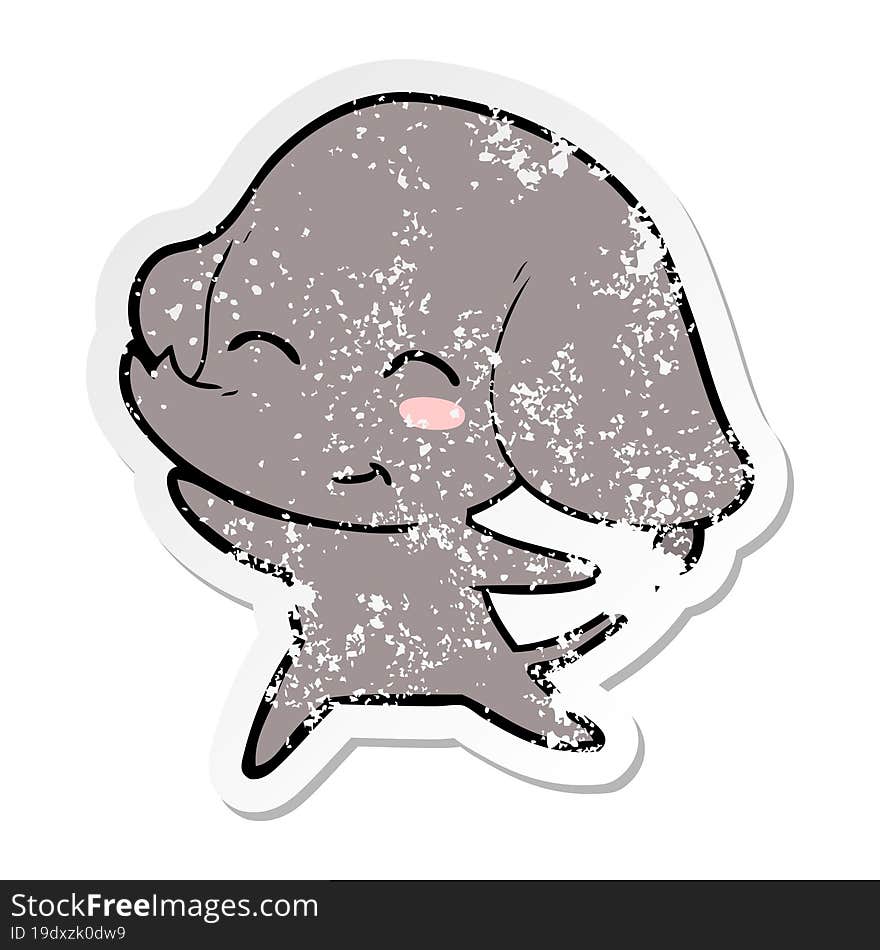 Distressed Sticker Of A Cute Cartoon Elephant