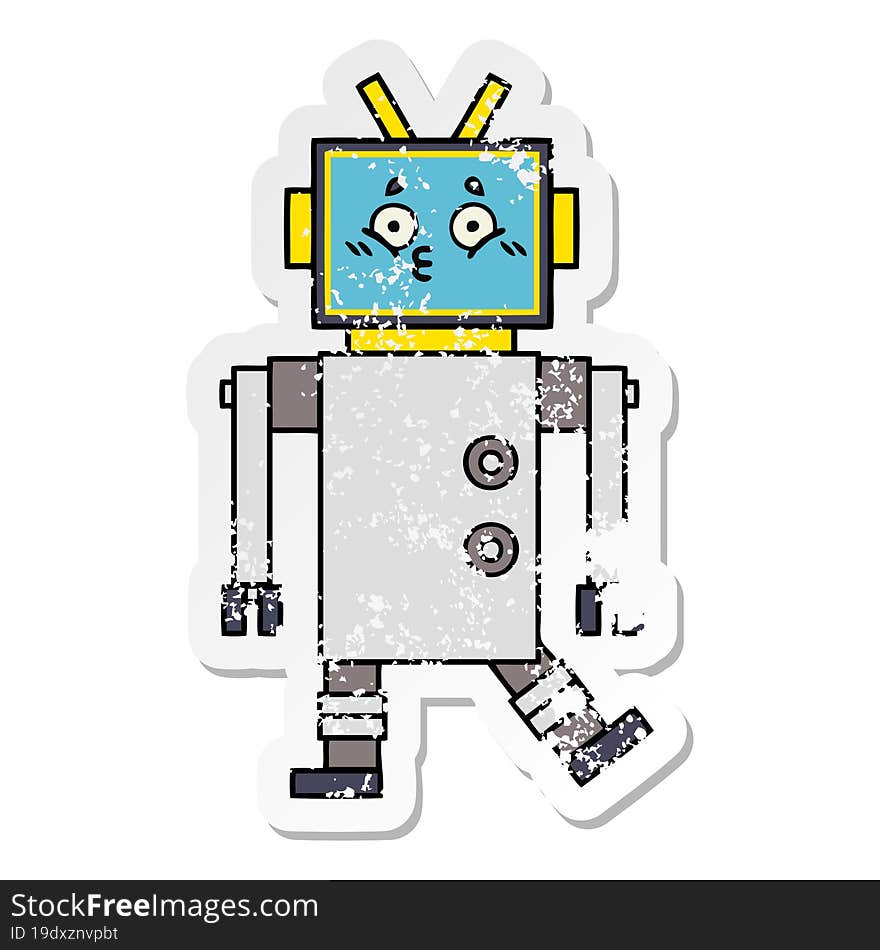 distressed sticker of a cute cartoon robot