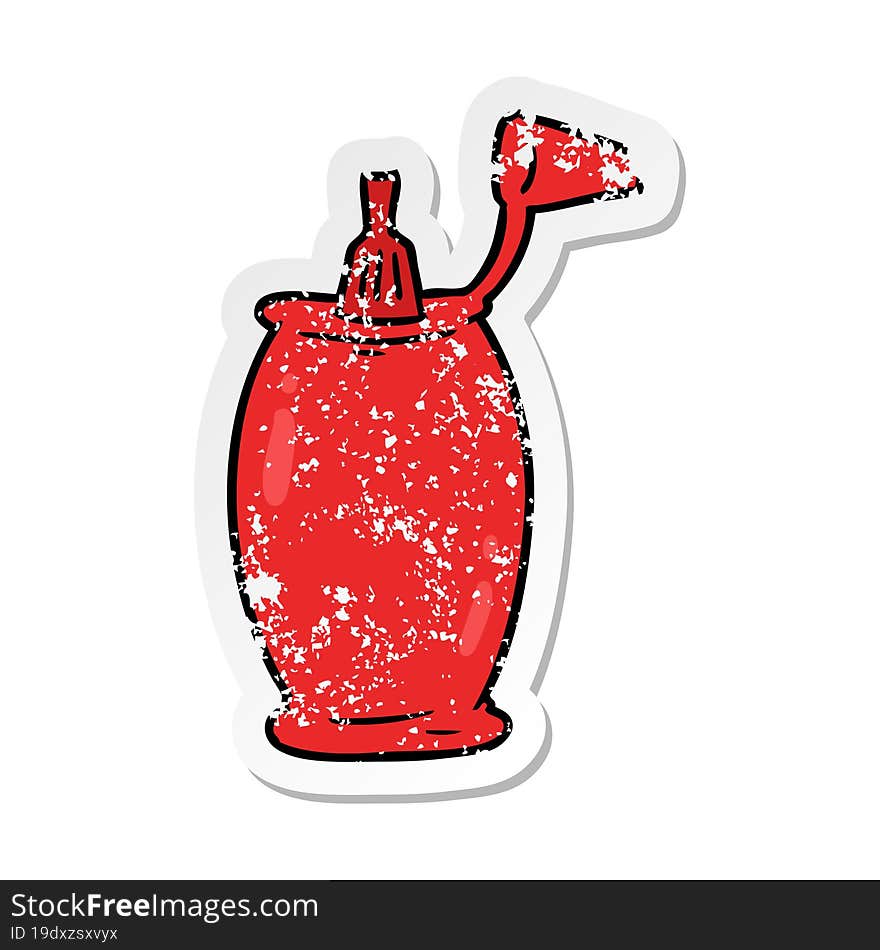 distressed sticker of a cartoon ketchup bottle