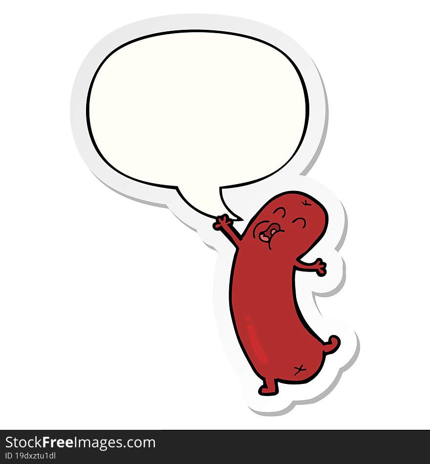 cartoon dancing sausage and speech bubble sticker