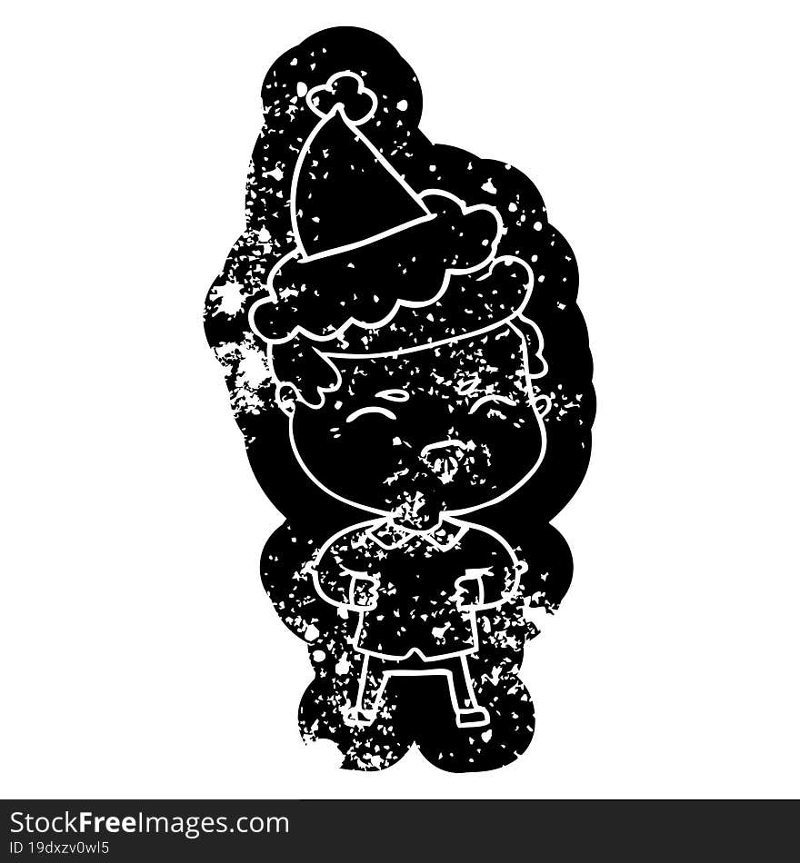 Cartoon Distressed Icon Of A Annoyed Man Wearing Santa Hat