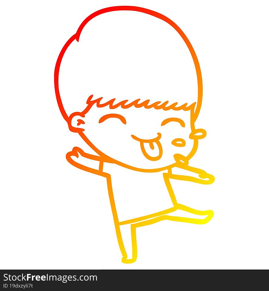 warm gradient line drawing cartoon boy sticking out tongue