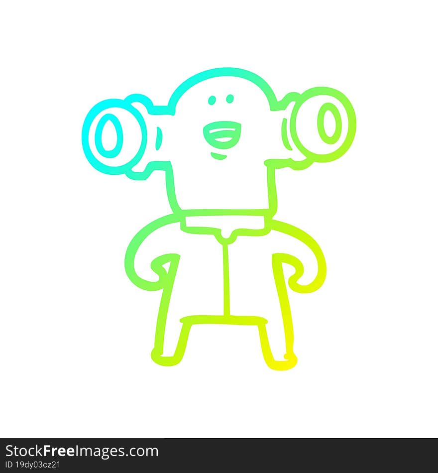 cold gradient line drawing of a friendly cartoon alien