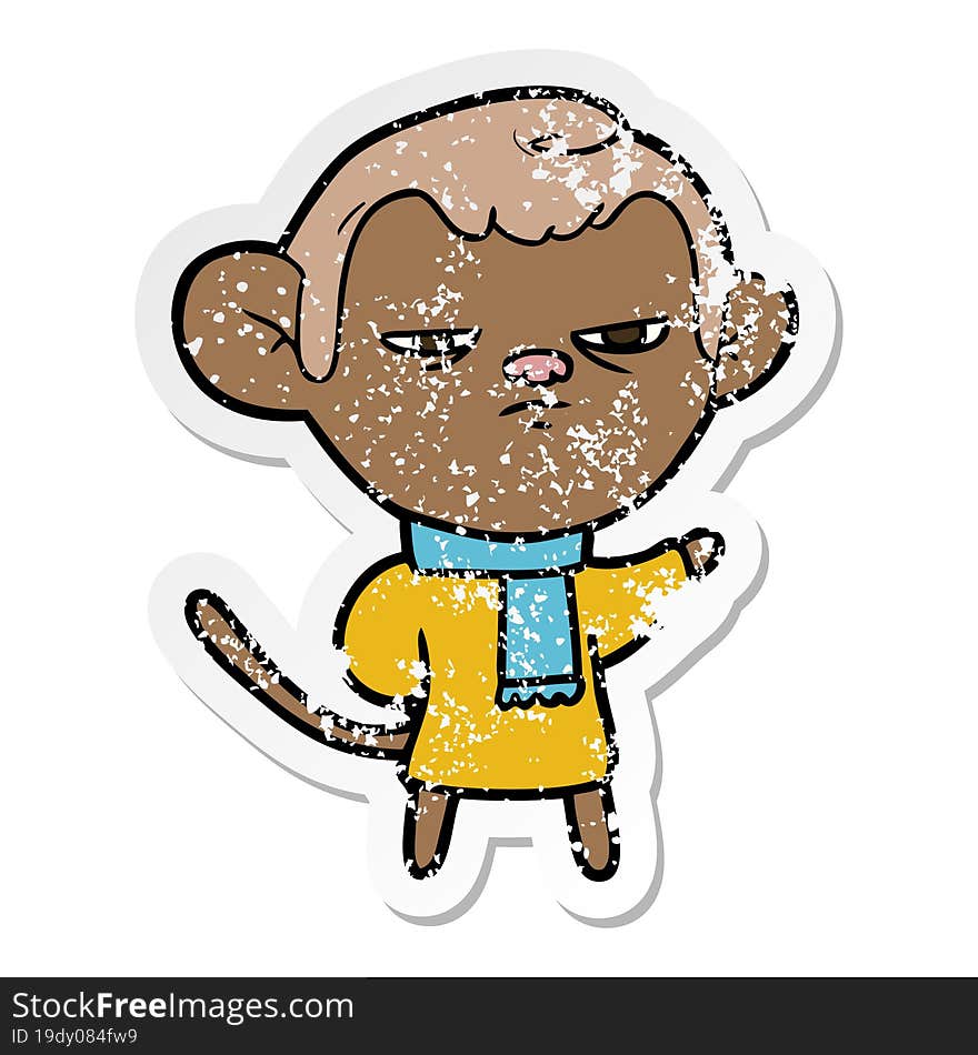 distressed sticker of a cartoon monkey