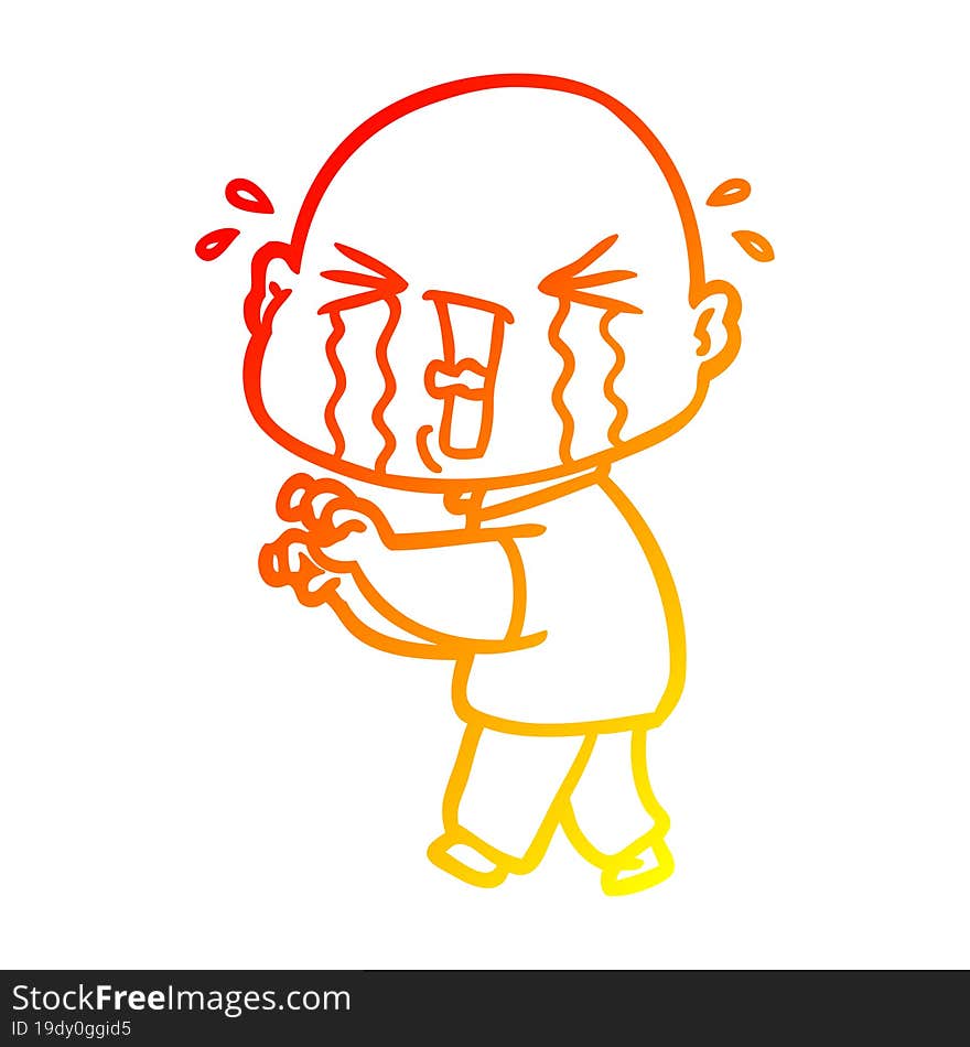 warm gradient line drawing cartoon crying bald man