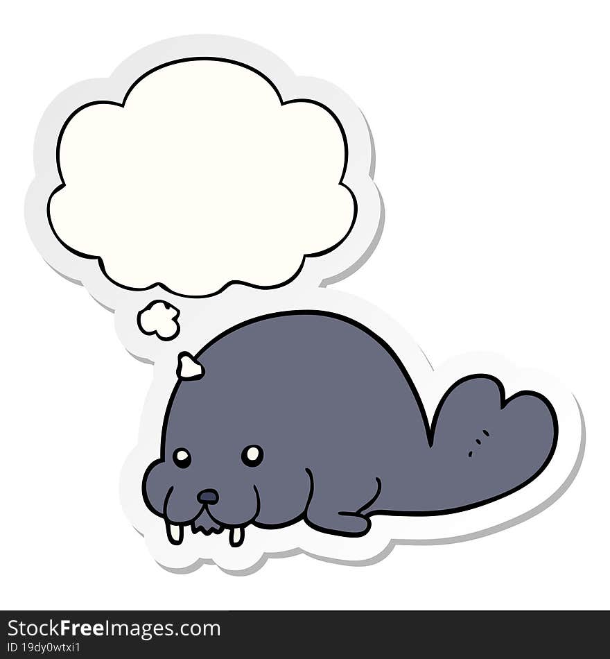 Cute Cartoon Walrus And Thought Bubble As A Printed Sticker