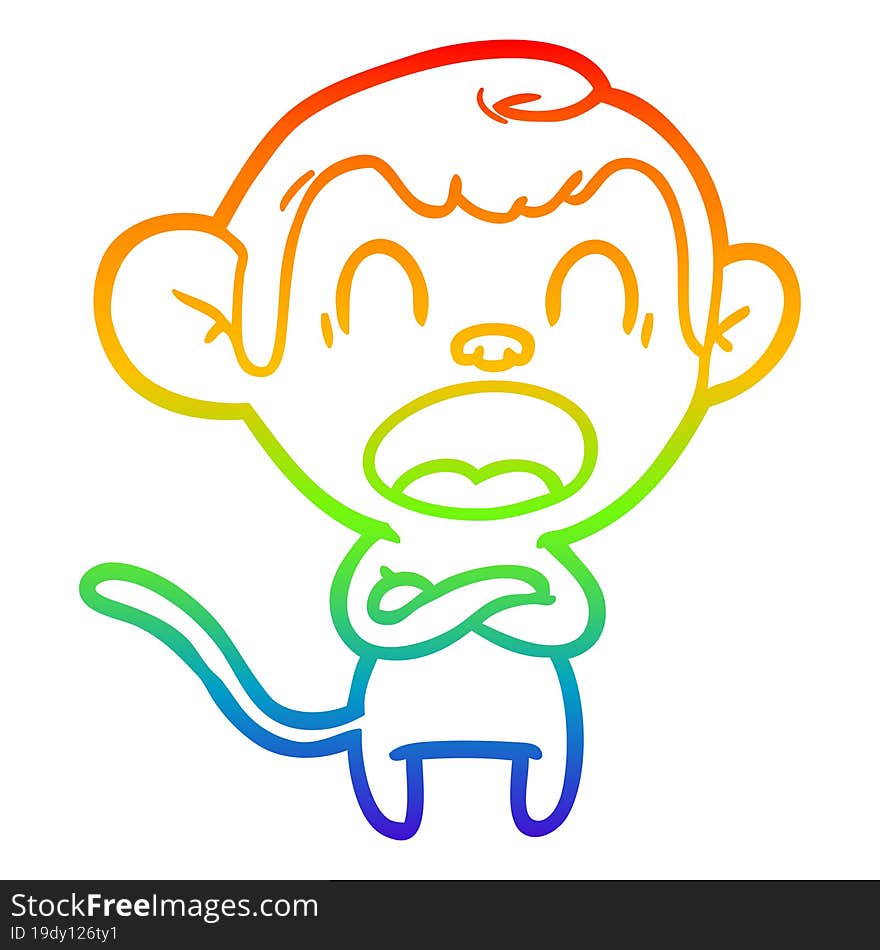 rainbow gradient line drawing shouting cartoon monkey