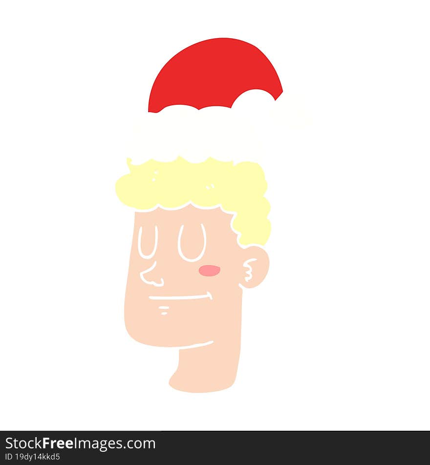 flat color style cartoon man wearing christmas hat