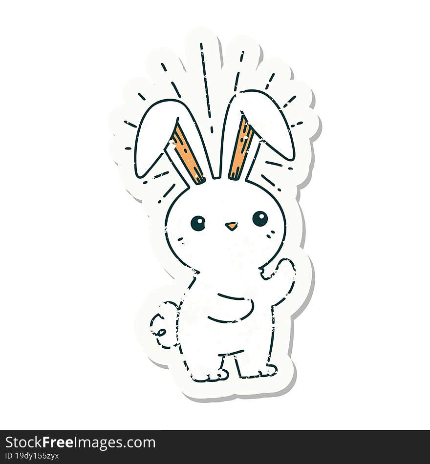 worn old sticker of a tattoo style cute bunny. worn old sticker of a tattoo style cute bunny