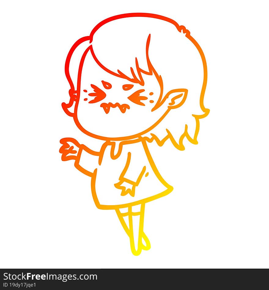 Warm Gradient Line Drawing Annoyed Cartoon Vampire Girl