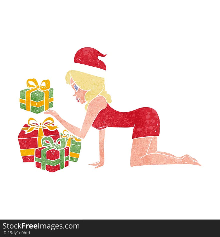 cartoon woman opening presents