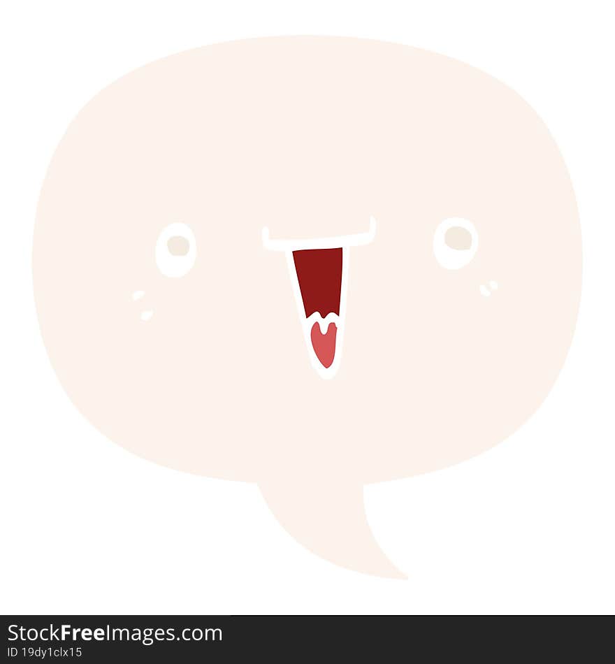 cute cartoon face with speech bubble in retro style