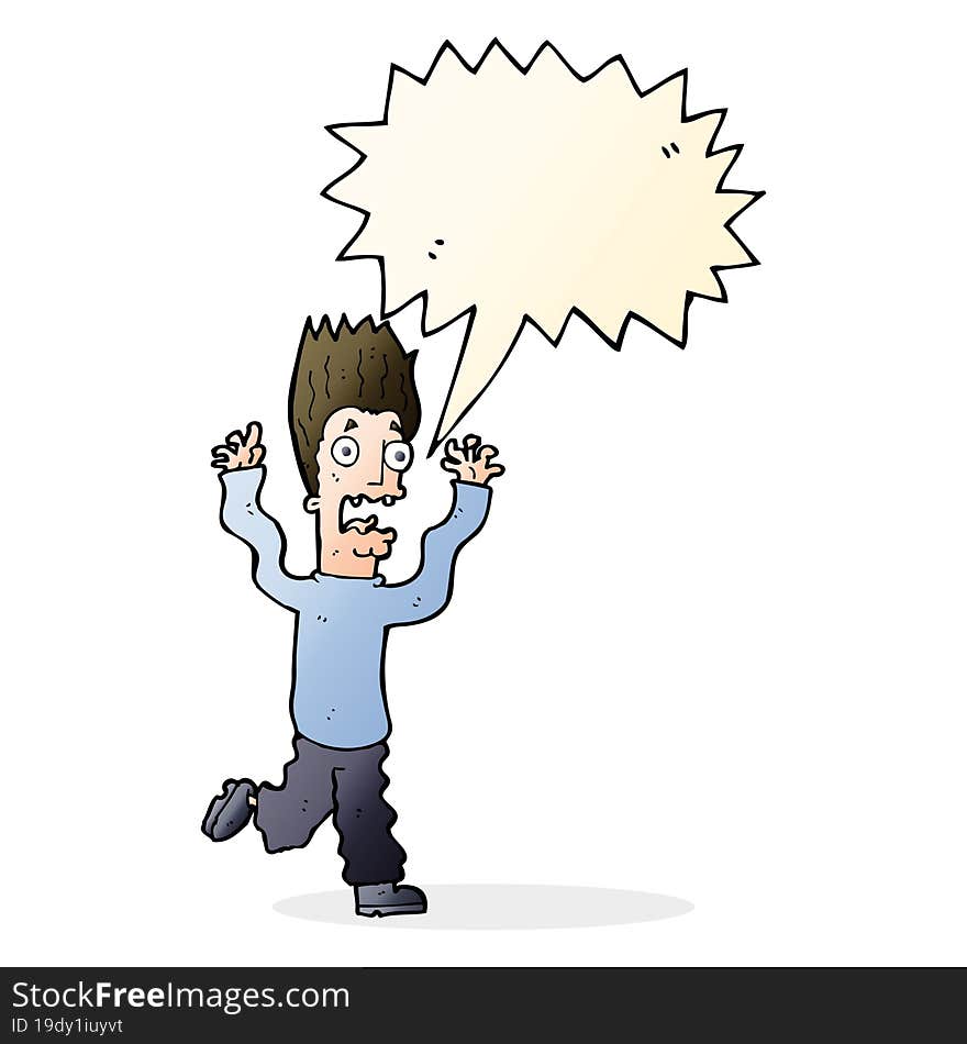 cartoon terrified man with speech bubble