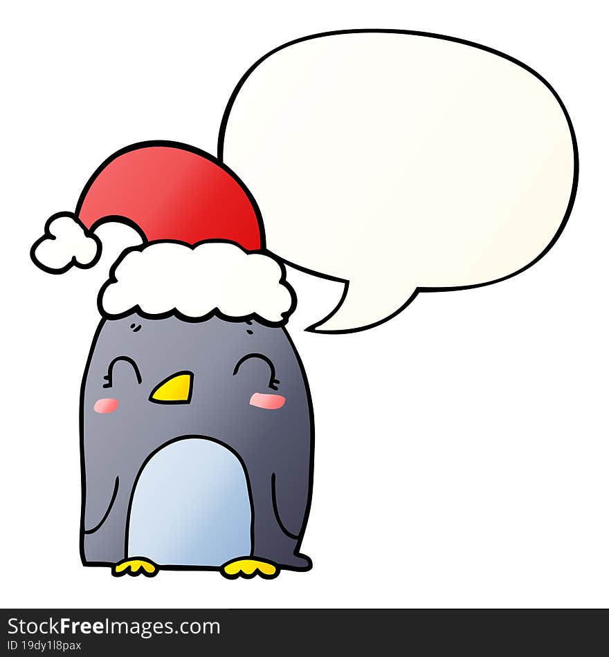 cute christmas penguin and speech bubble in smooth gradient style