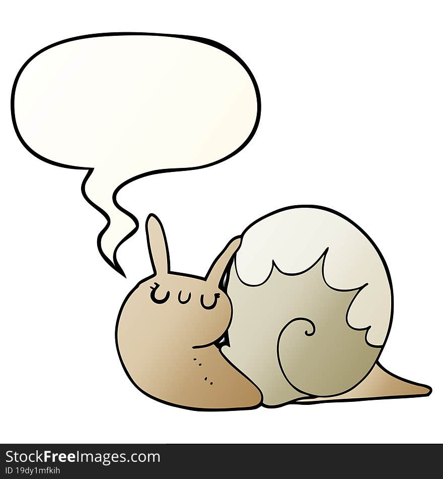 cute cartoon snail and speech bubble in smooth gradient style