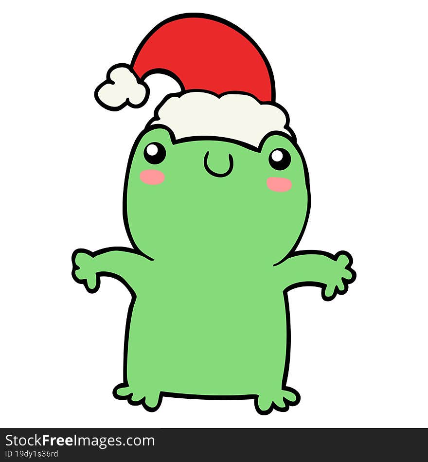 cute cartoon frog wearing christmas hat