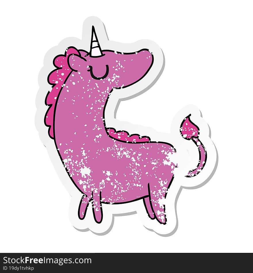 distressed sticker cartoon of cute kawaii unicorn