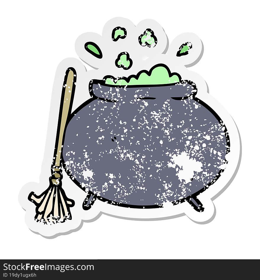 distressed sticker of a cartoon cauldron