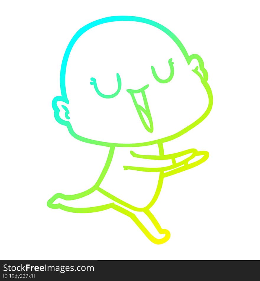 cold gradient line drawing of a happy cartoon bald man