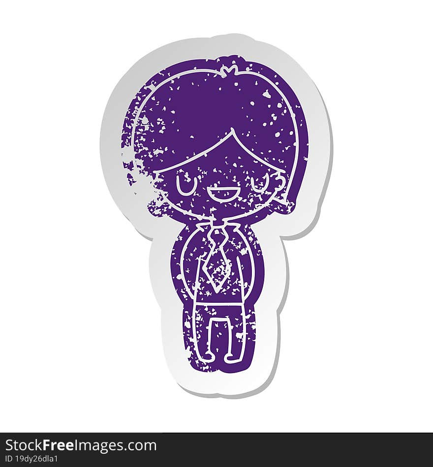 distressed old cartoon sticker of a kawaii cute boy. distressed old cartoon sticker of a kawaii cute boy