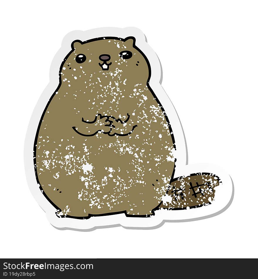 distressed sticker of a cartoon beaver