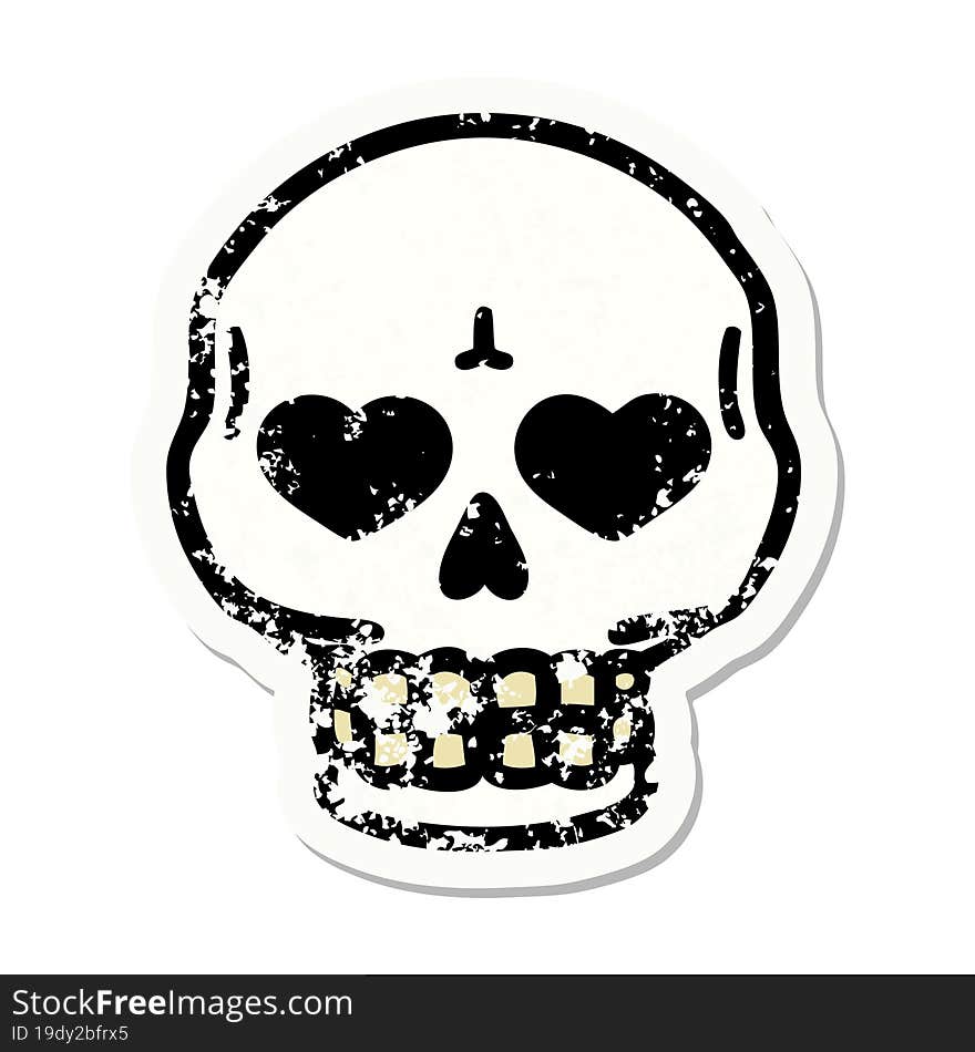 traditional distressed sticker tattoo of a skull