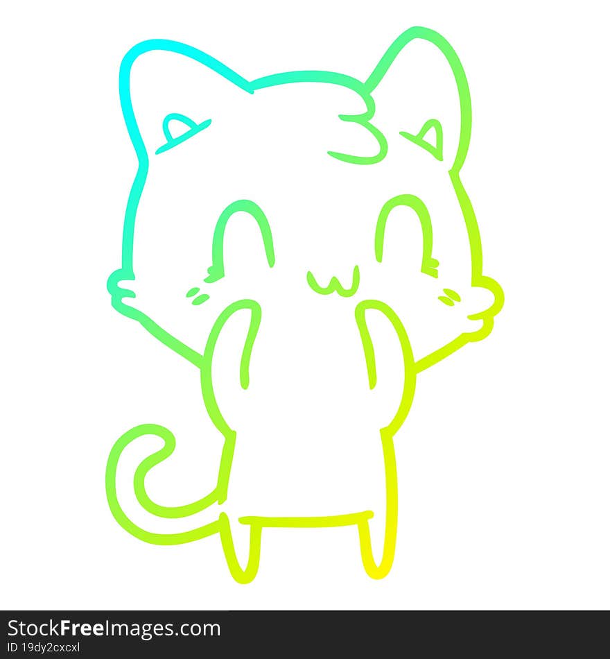 cold gradient line drawing of a cartoon happy cat