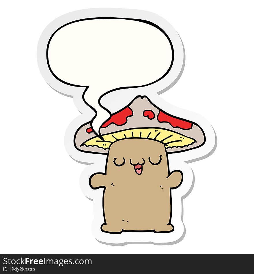 cartoon mushroom creature with speech bubble sticker