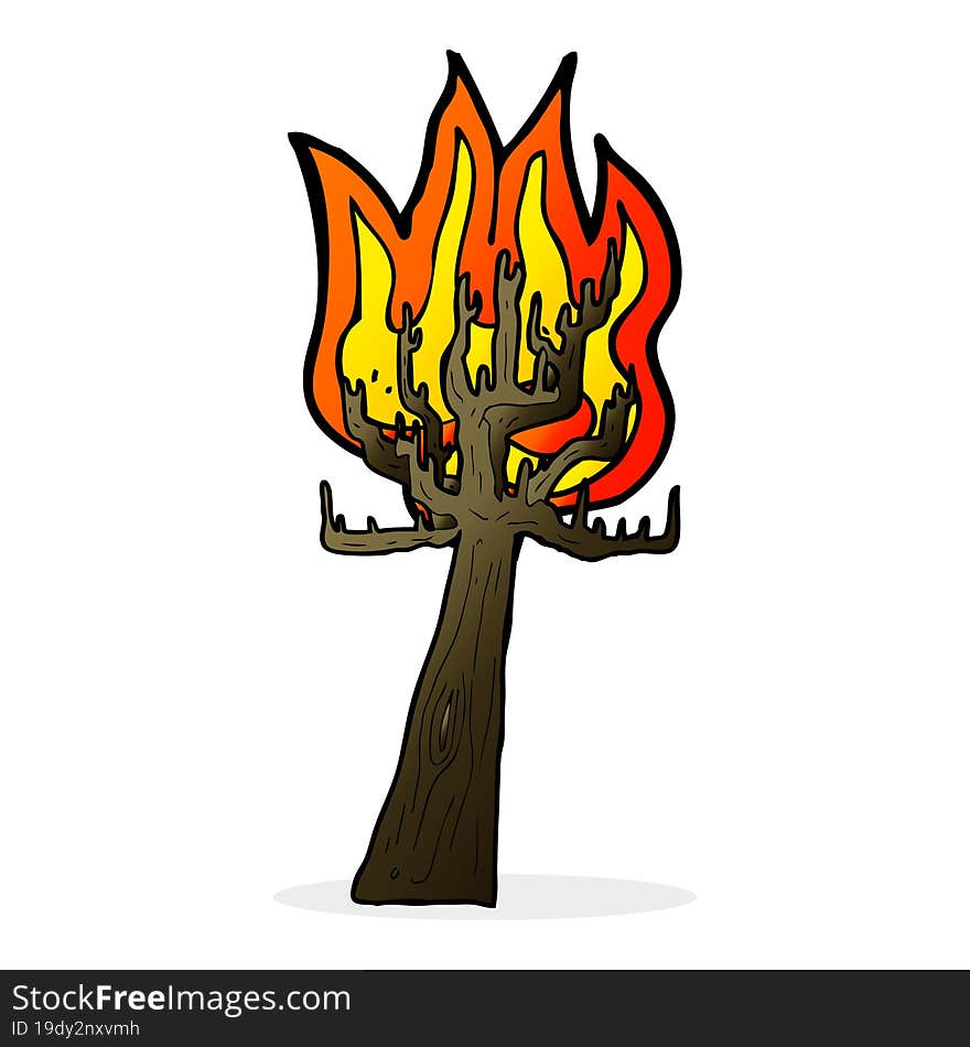 cartoon tree on fire