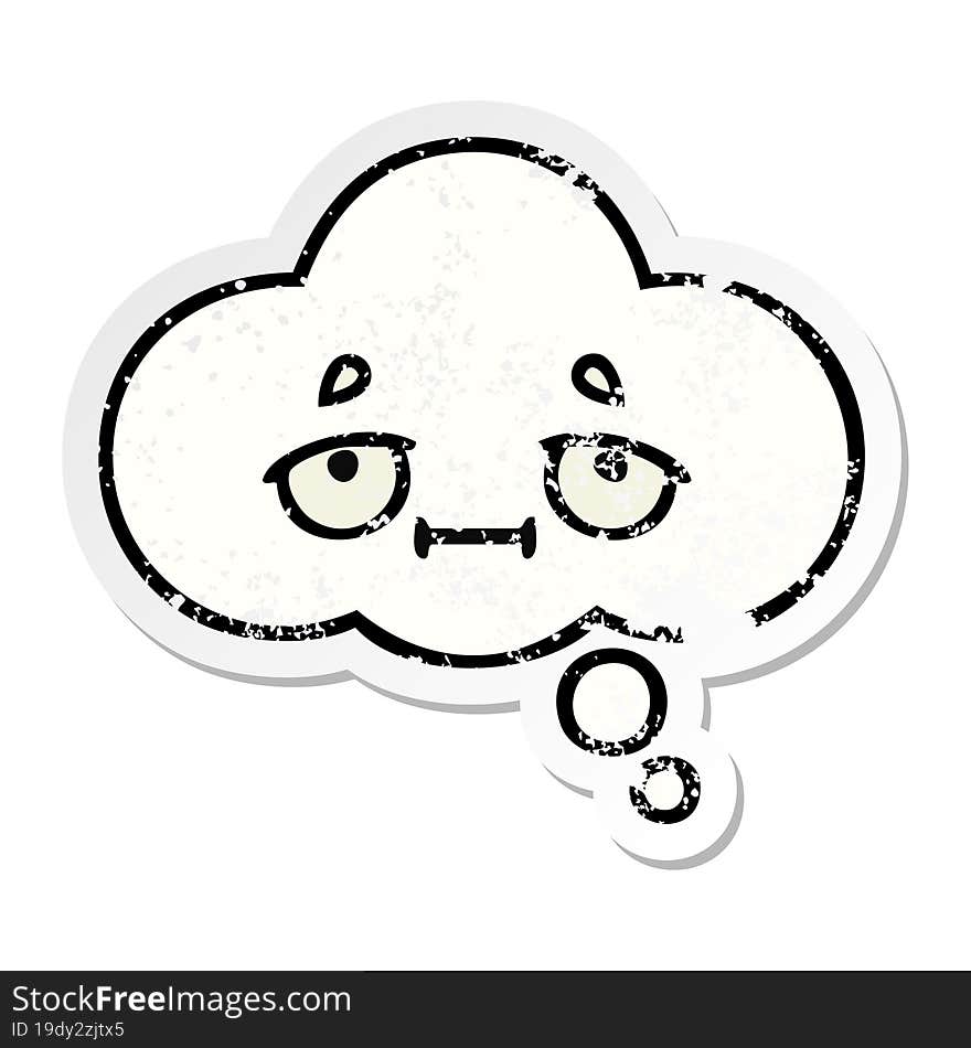 distressed sticker of a cute cartoon thought bubble