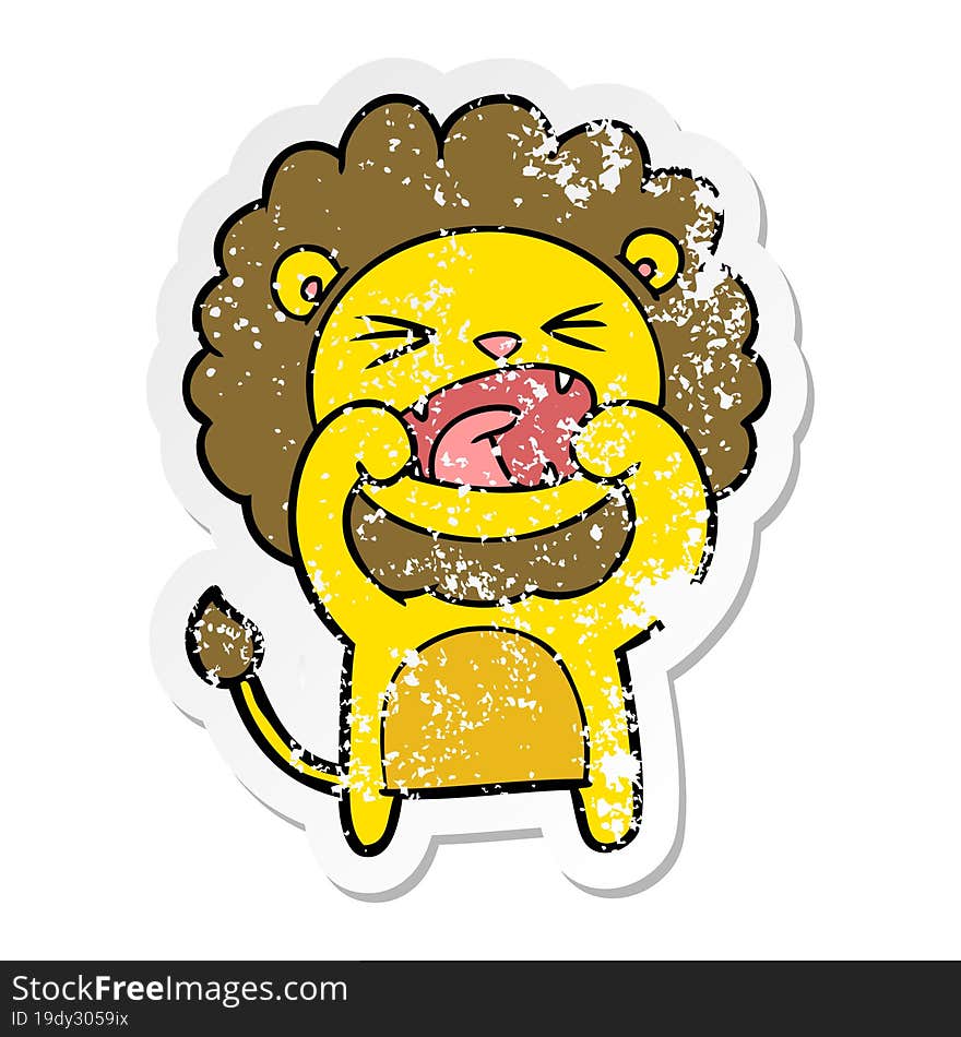 distressed sticker of a cartoon lion