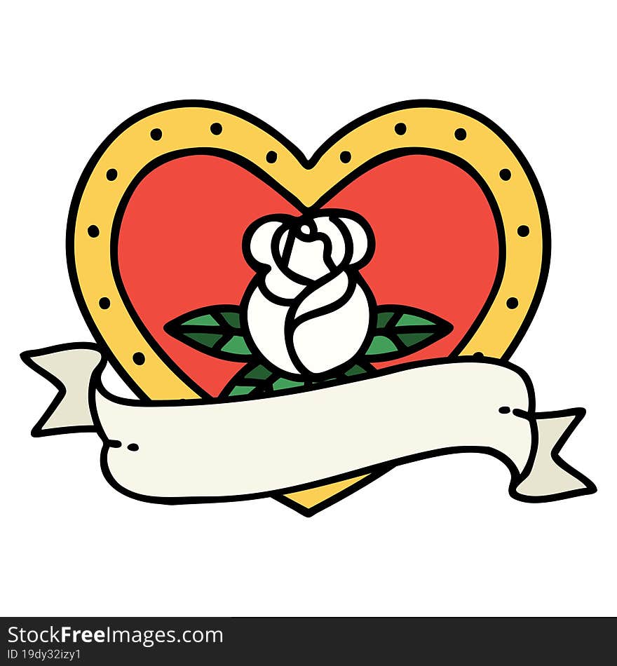 tattoo in traditional style of a heart rose and banner. tattoo in traditional style of a heart rose and banner