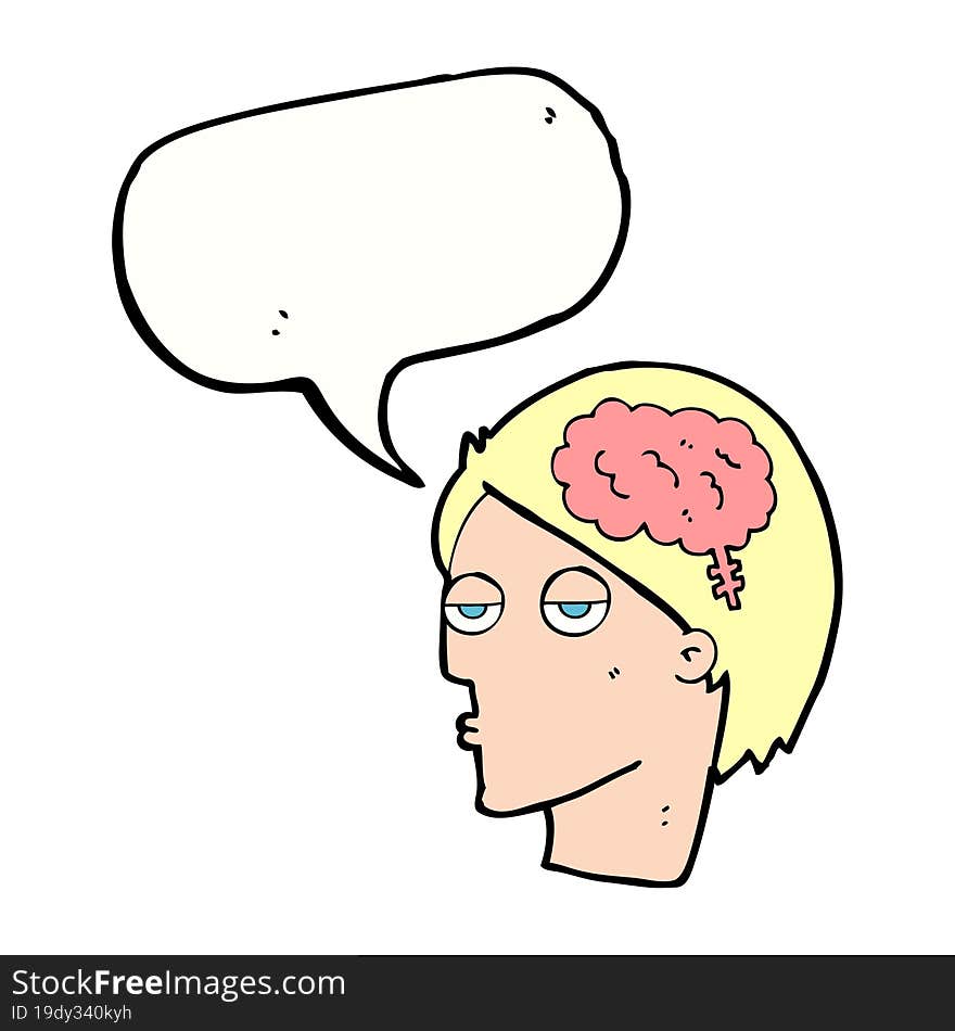 cartoon head with brain symbol with speech bubble