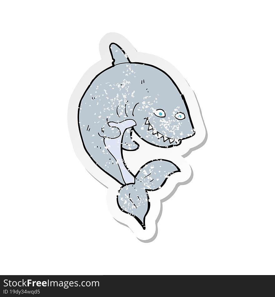 retro distressed sticker of a cartoon shark