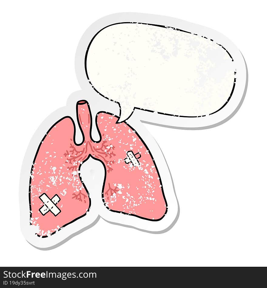 cartoon lungs and speech bubble distressed sticker