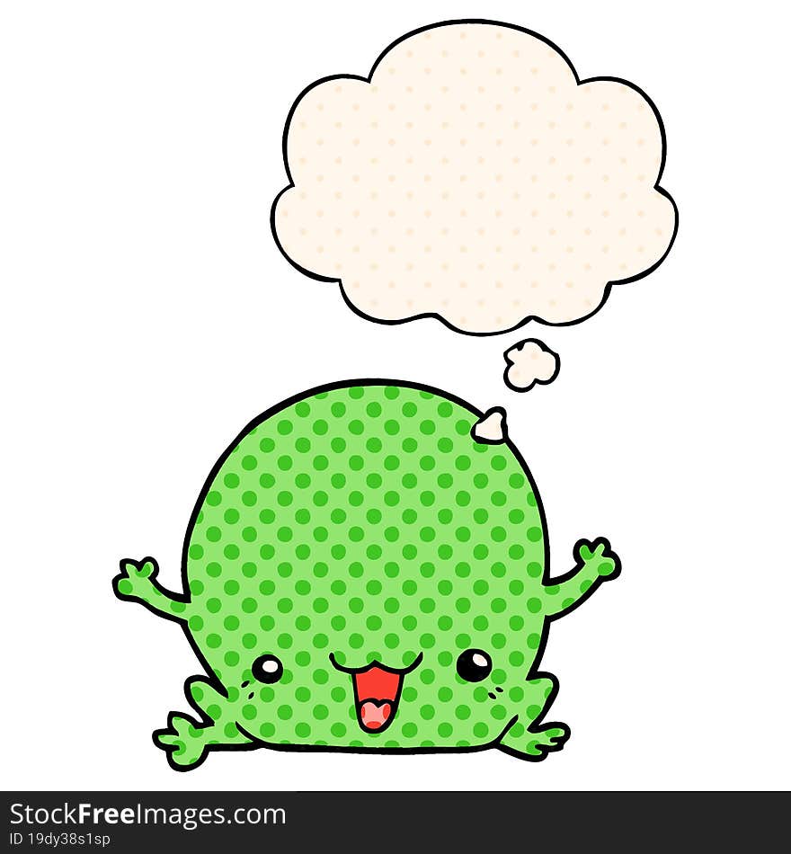 cartoon frog with thought bubble in comic book style