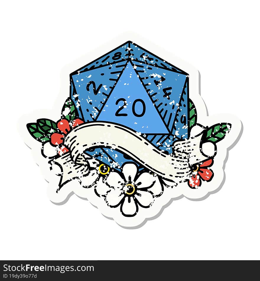 natural twenty D20 dice roll grunge sticker