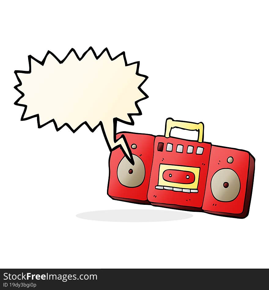 cartoon radio cassette player with speech bubble