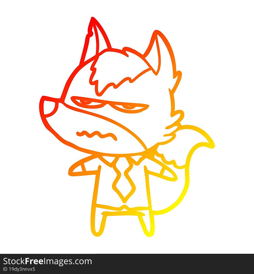 Warm Gradient Line Drawing Cartoon Annoyed Wolf