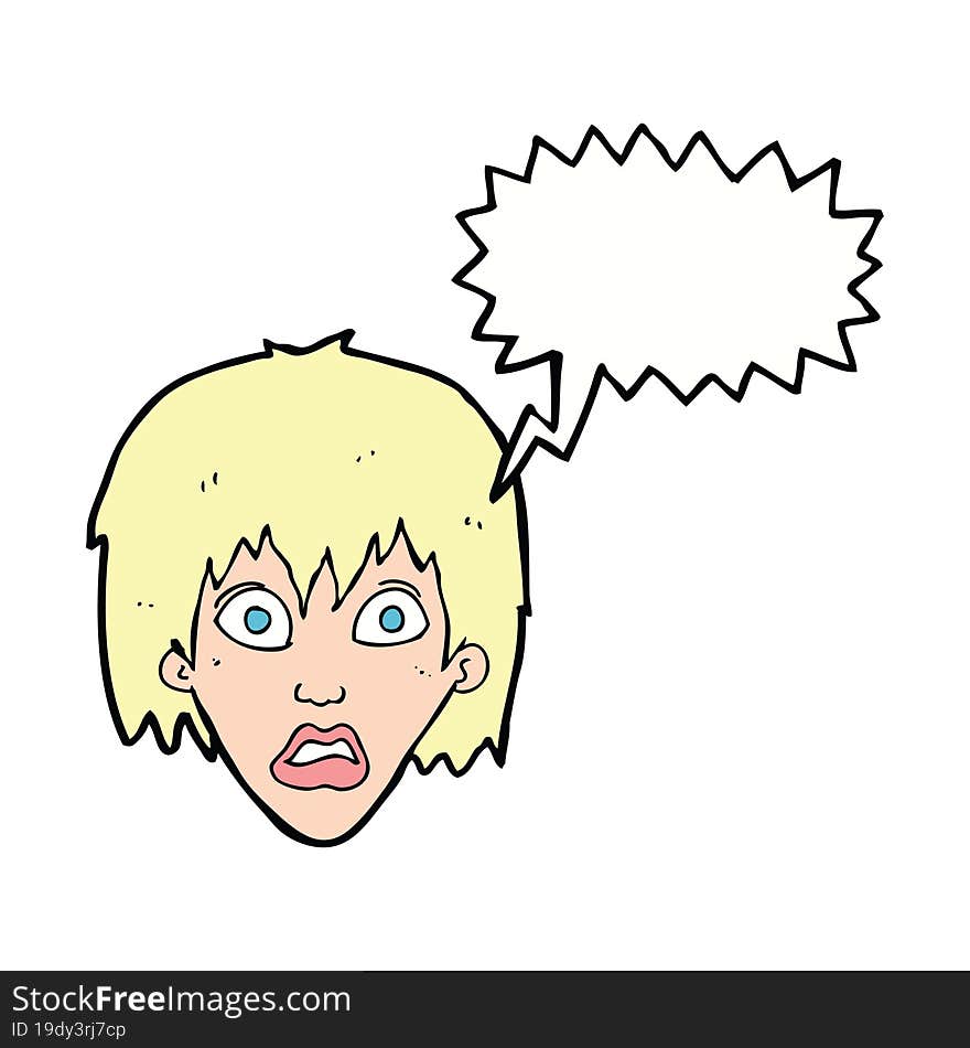 Cartoon Frightened Woman With Speech Bubble