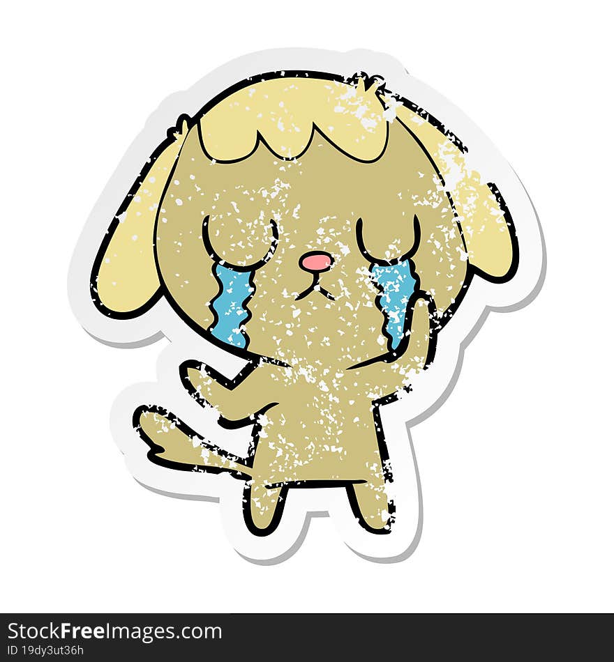 distressed sticker of a cute cartoon dog crying