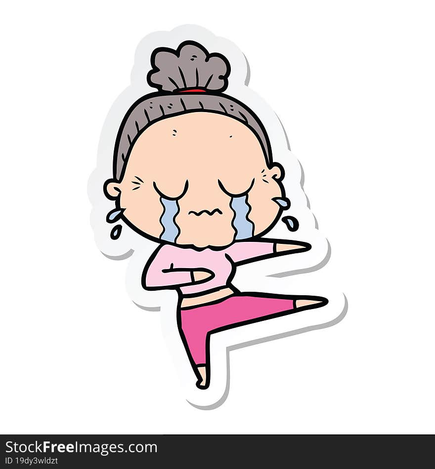 Sticker Of A Cartoon Old Dancer Woman Crying