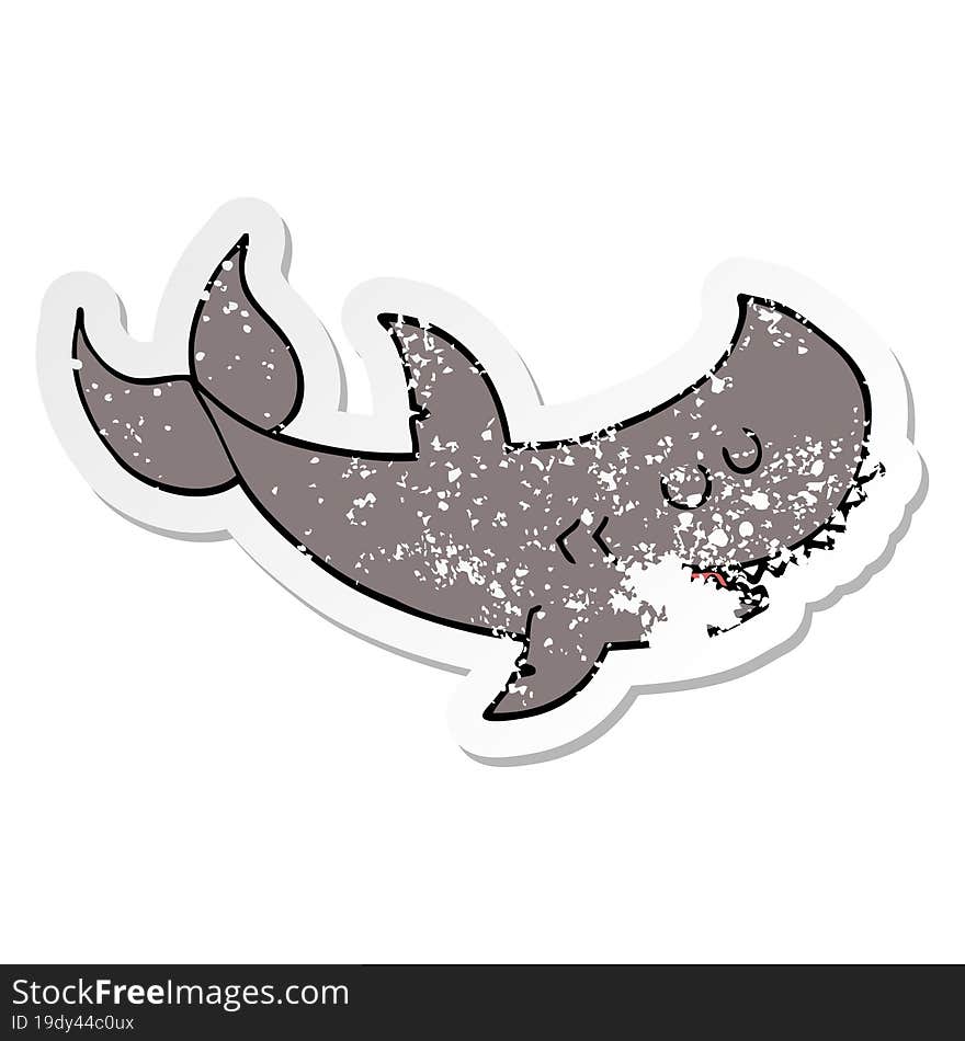 distressed sticker of a cartoon shark