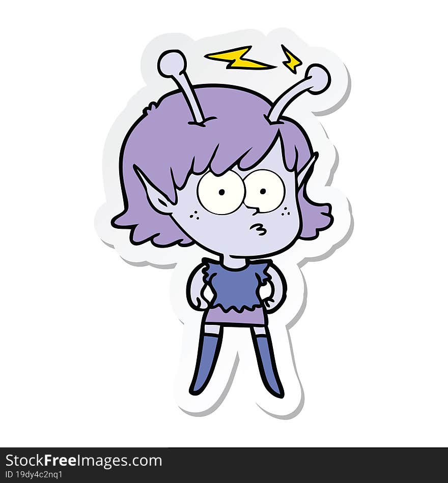 sticker of a cartoon alien girl