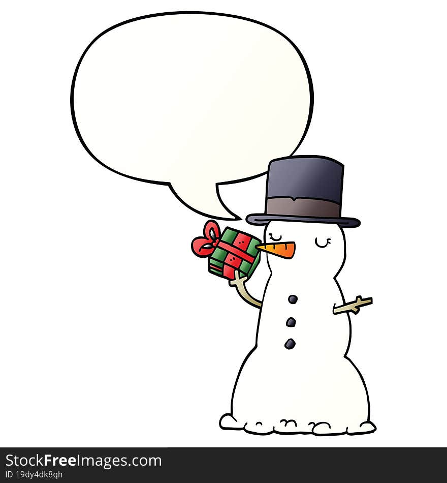 cartoon snowman and speech bubble in smooth gradient style