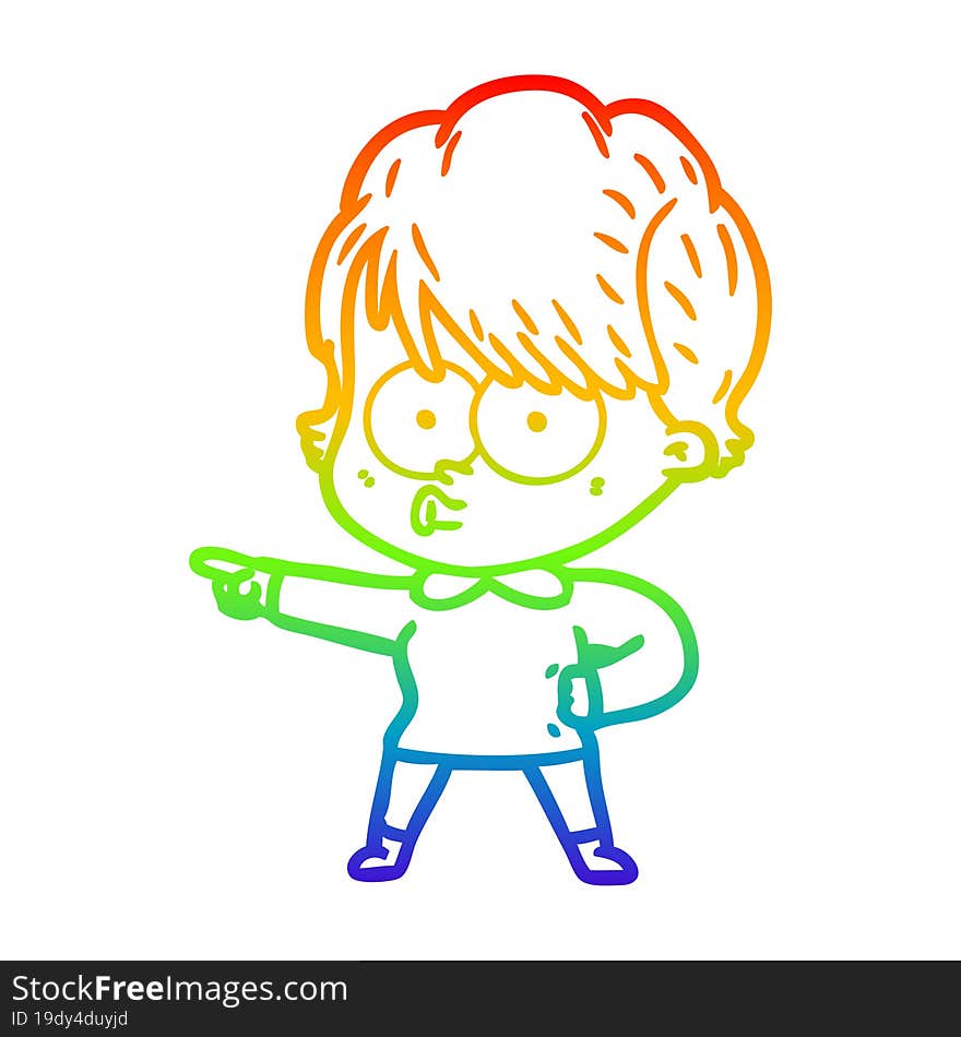 rainbow gradient line drawing of a cartoon woman