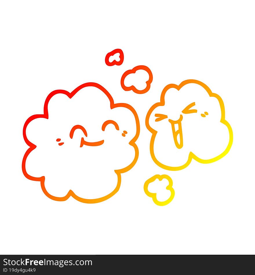 warm gradient line drawing cartoon of happy grey smoke