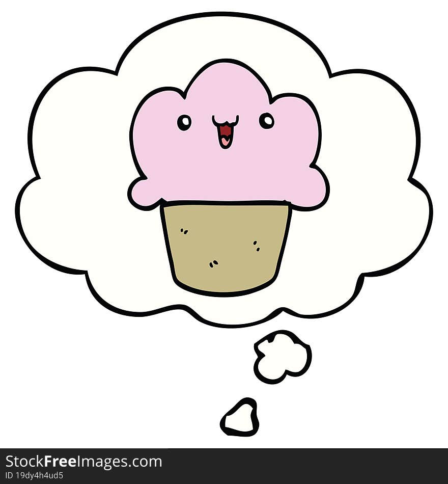 Cartoon Cupcake With Face And Thought Bubble