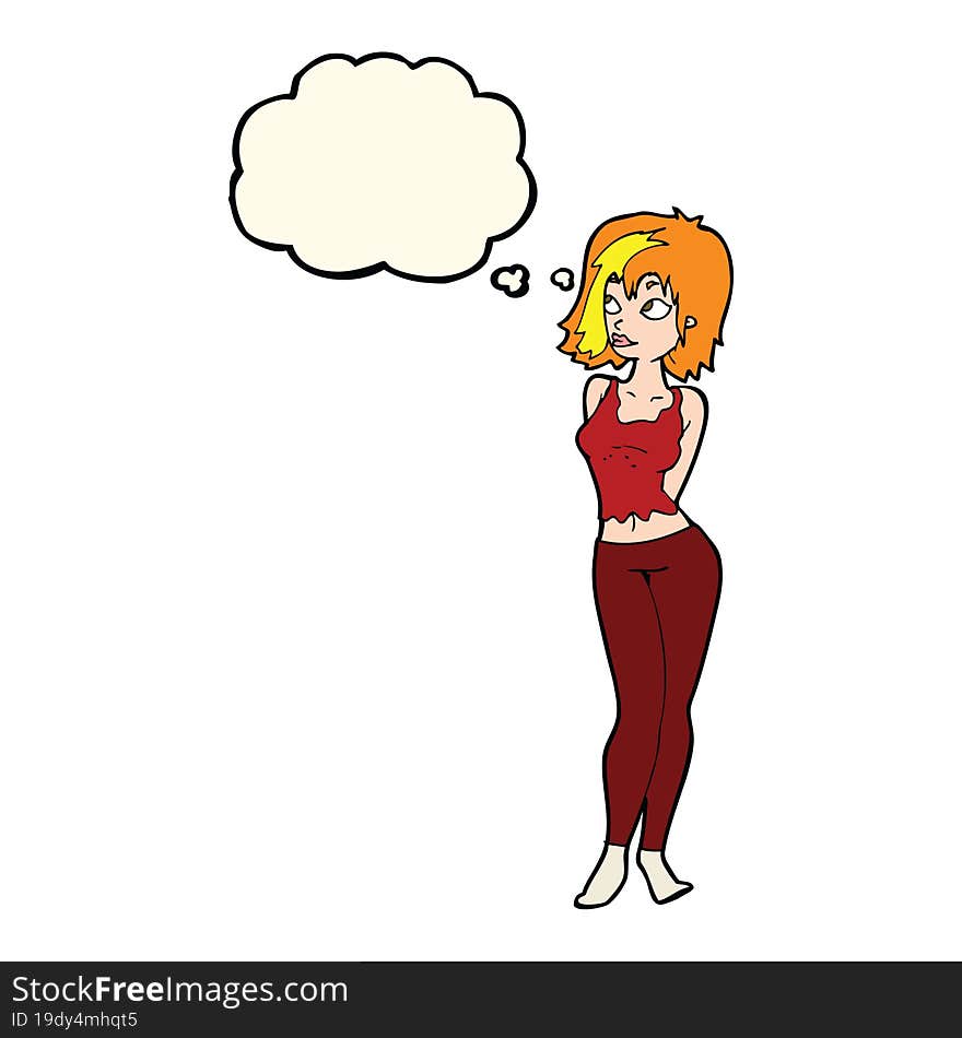 cartoon attractive girl with thought bubble