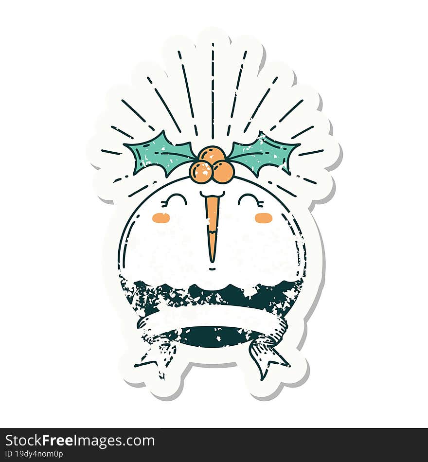 grunge sticker of tattoo style singing christmas pudding